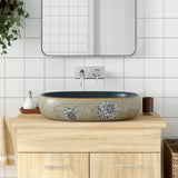 Sand and blue oval countertop washbasin 59x40x14 cm ceramic