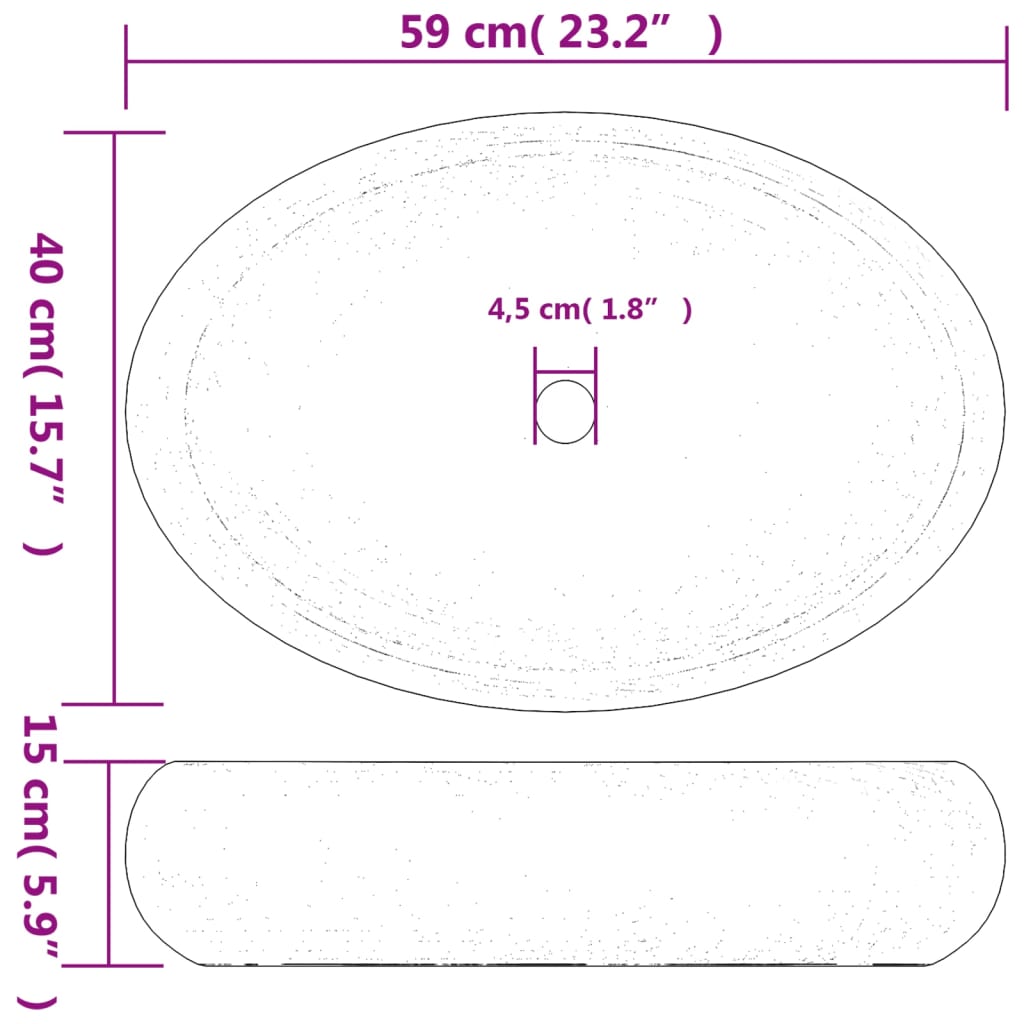 Multicolored oval countertop washbasin 59x40x15 cm ceramic