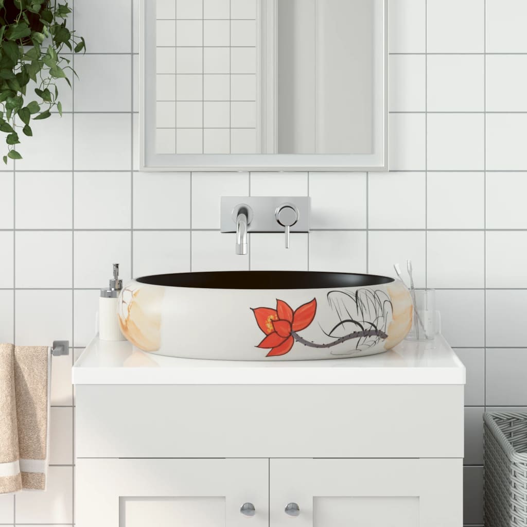 Multicolored oval countertop washbasin 59x40x15 cm ceramic