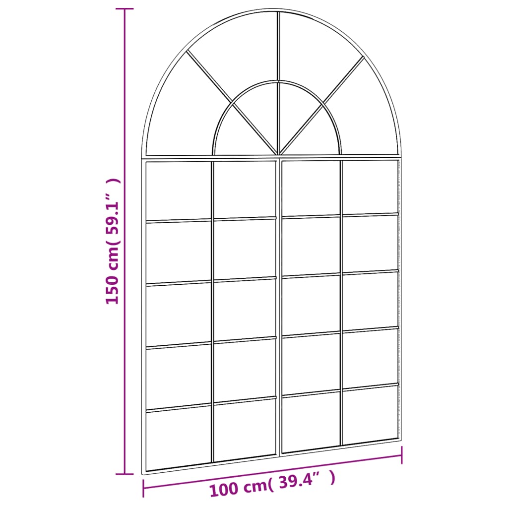 Miroir mural noir 100x150 cm arche fer