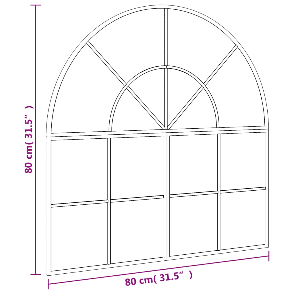 Miroir mural noir 80x80 cm arche fer