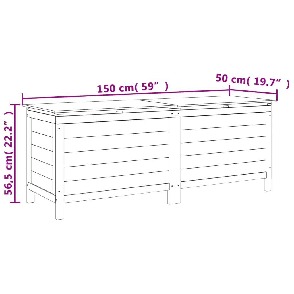 Weiße Garten-Aufbewahrungsbox, 150 x 50 x 56,5 cm, aus massivem Tannenholz