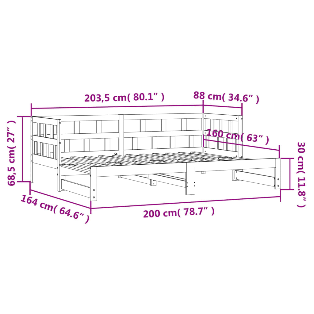 Day bed and trundle bed without mattress 80x200 cm solid wood