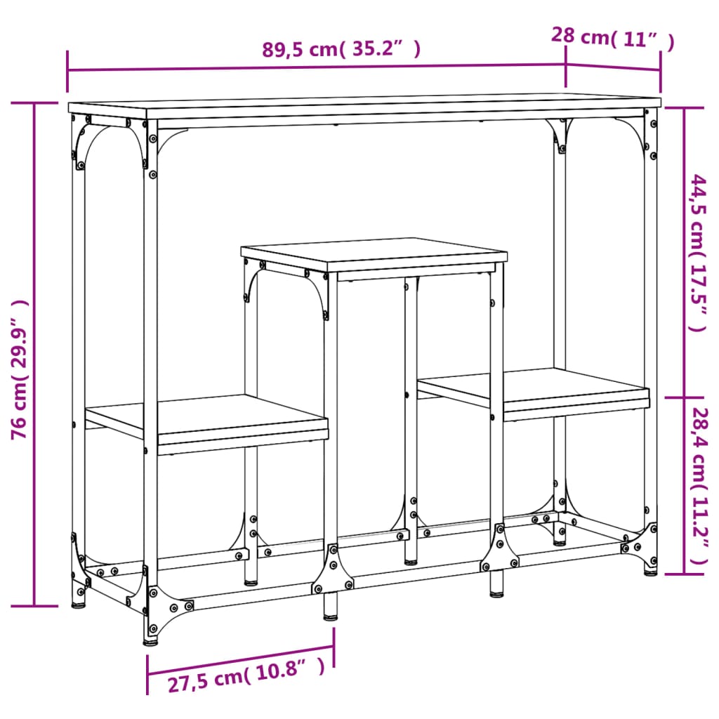 Table console chêne marron 89,5x28x76 cm bois d'ingénierie