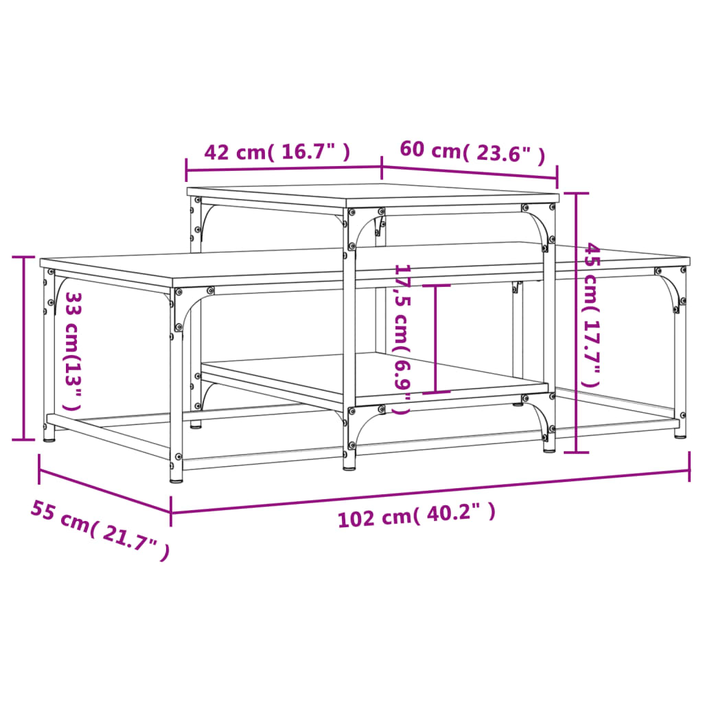 Sonoma grauer Couchtisch 102x60x45 cm, Holzwerkstoff