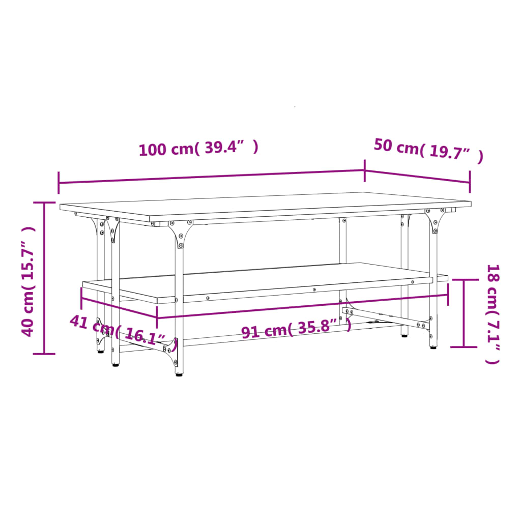 Coffee table Brown oak 100x50x40 cm Engineered wood