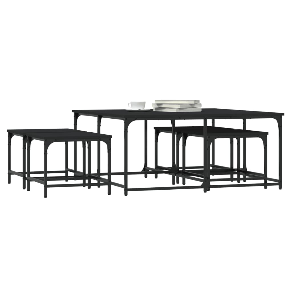 Tables basses gigognes 5 pcs noir bois d'ingénierie