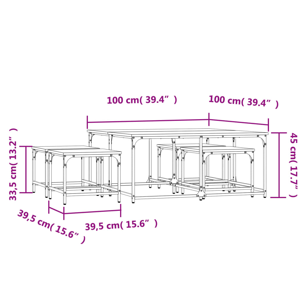 Tables basses gigognes 5 pcs noir bois d'ingénierie