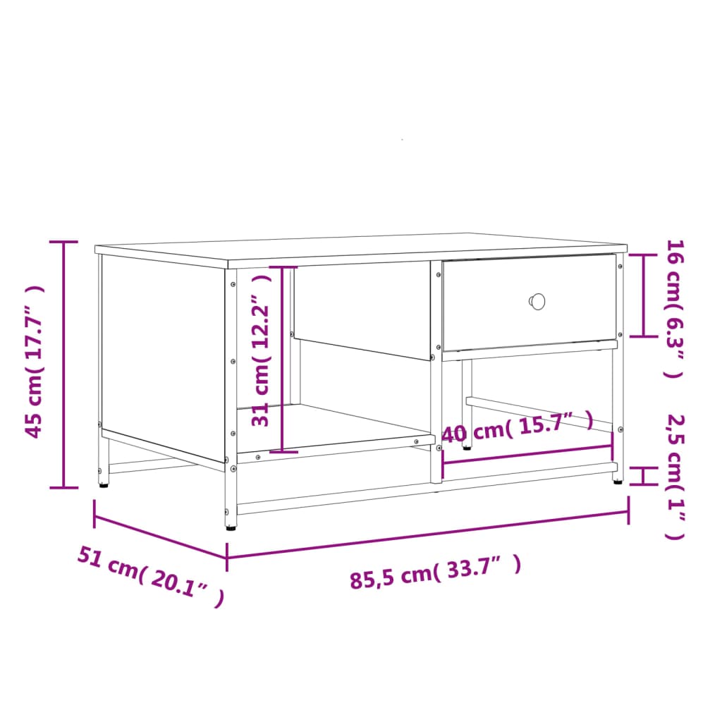 Table basse noir 85,5x51x45 cm bois d'ingénierie