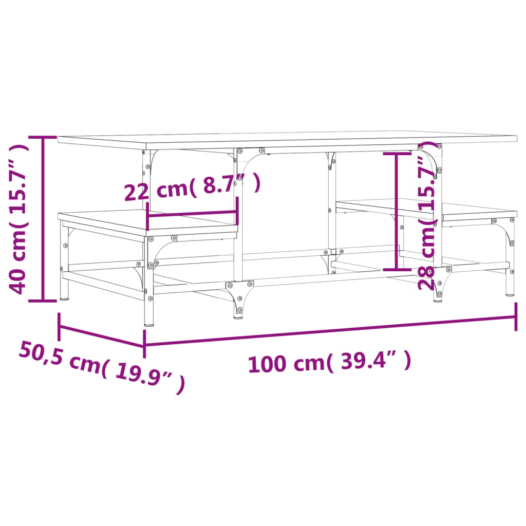 Sonoma grauer Couchtisch 100x50,5x40 cm, Holzwerkstoff