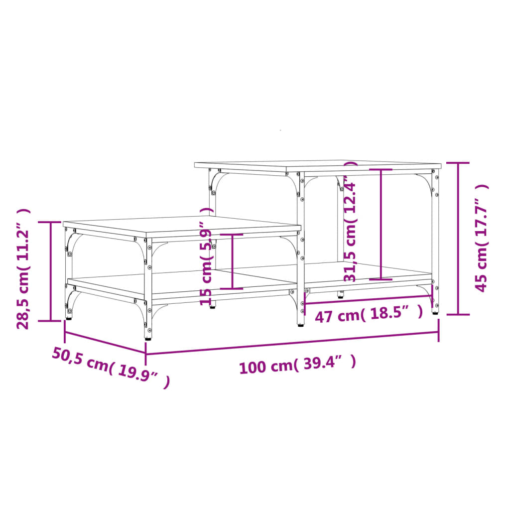 Table basse noir 100x50,5x45 cm bois d'ingénierie