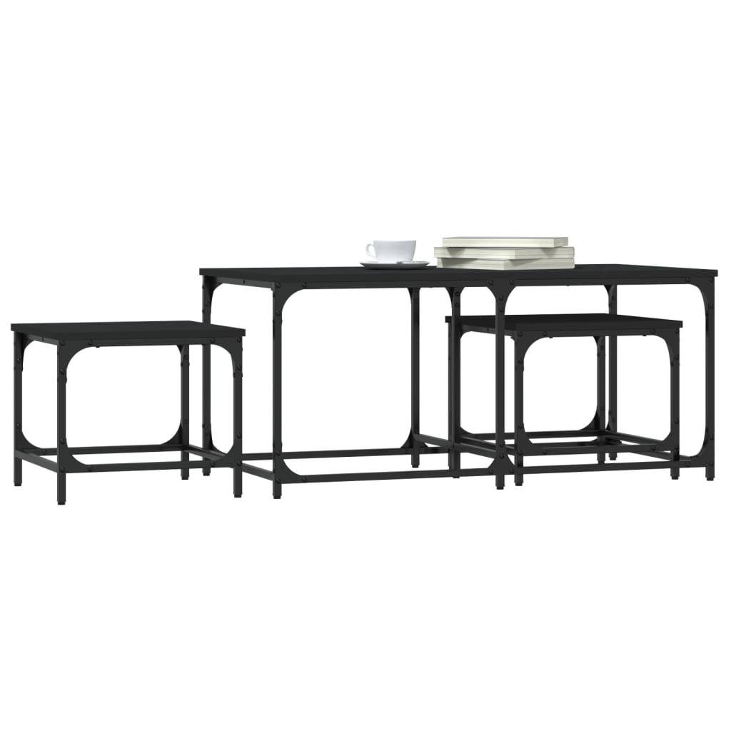 Tables basses gigognes 3 pcs noir bois d'ingénierie