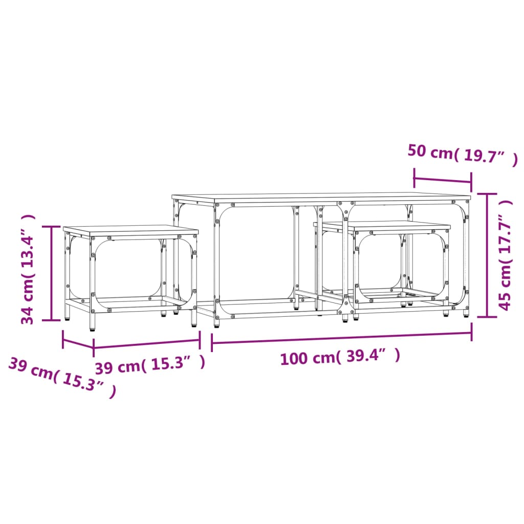 3 pcs nesting coffee tables sonoma oak engineered wood