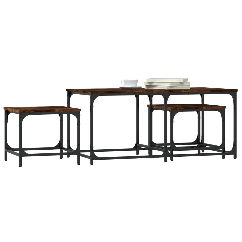 Tables basses gigognes 3 pcs chêne fumé bois d'ingénierie