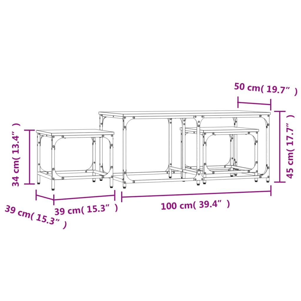 Tables basses gigognes 3 pcs sonoma gris bois d'ingénierie