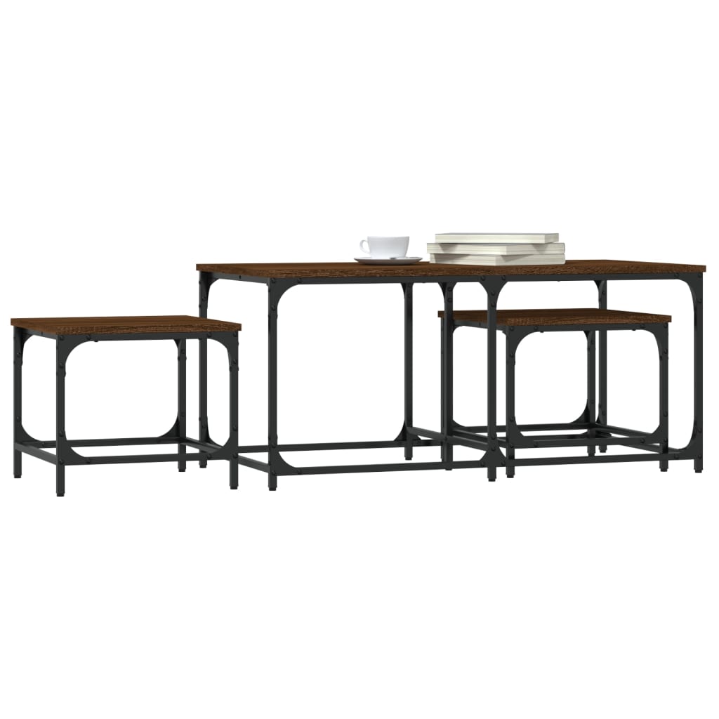 Tables basses gigognes 3 pcs chêne marron bois d'ingénierie