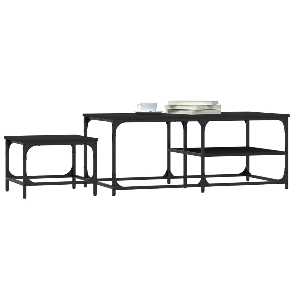 Tables basses gigognes 2 pcs noir bois d'ingénierie