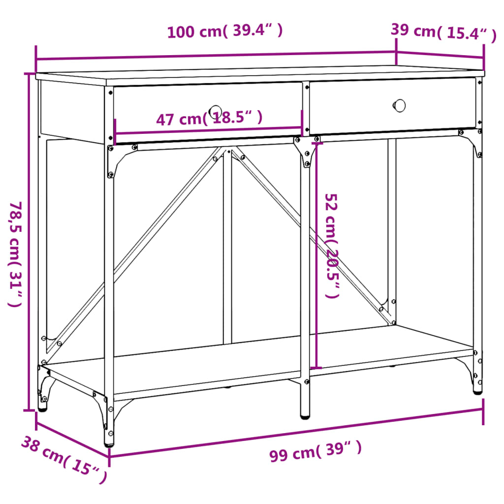 Table console noir 100x39x78,5 cm bois d'ingénierie