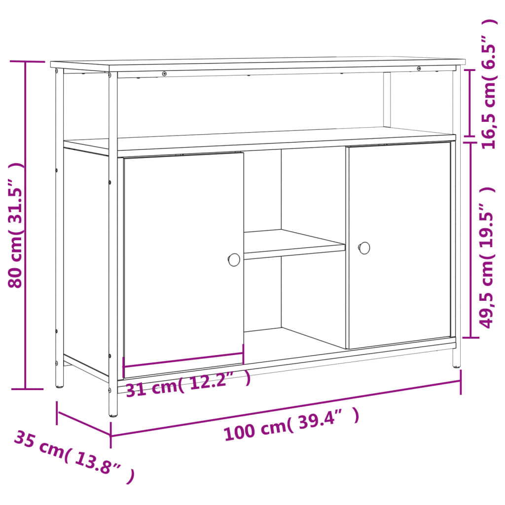 Buffet noir 100x35x80 cm bois d'ingénierie