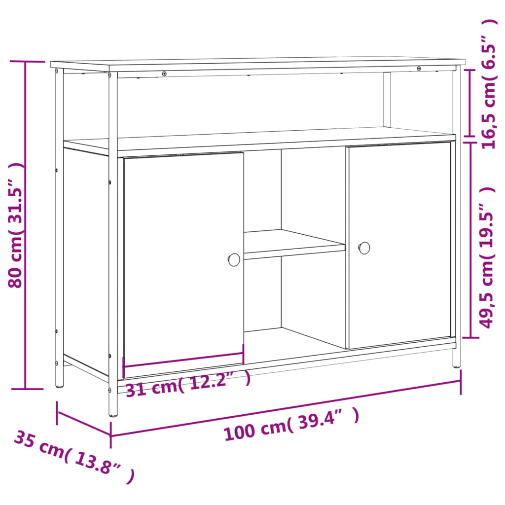 Buffet chêne sonoma 100x35x80 cm bois d'ingénierie