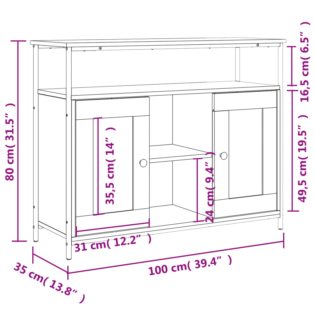 Buffet chêne fumé 100x35x80 cm bois d'ingénierie