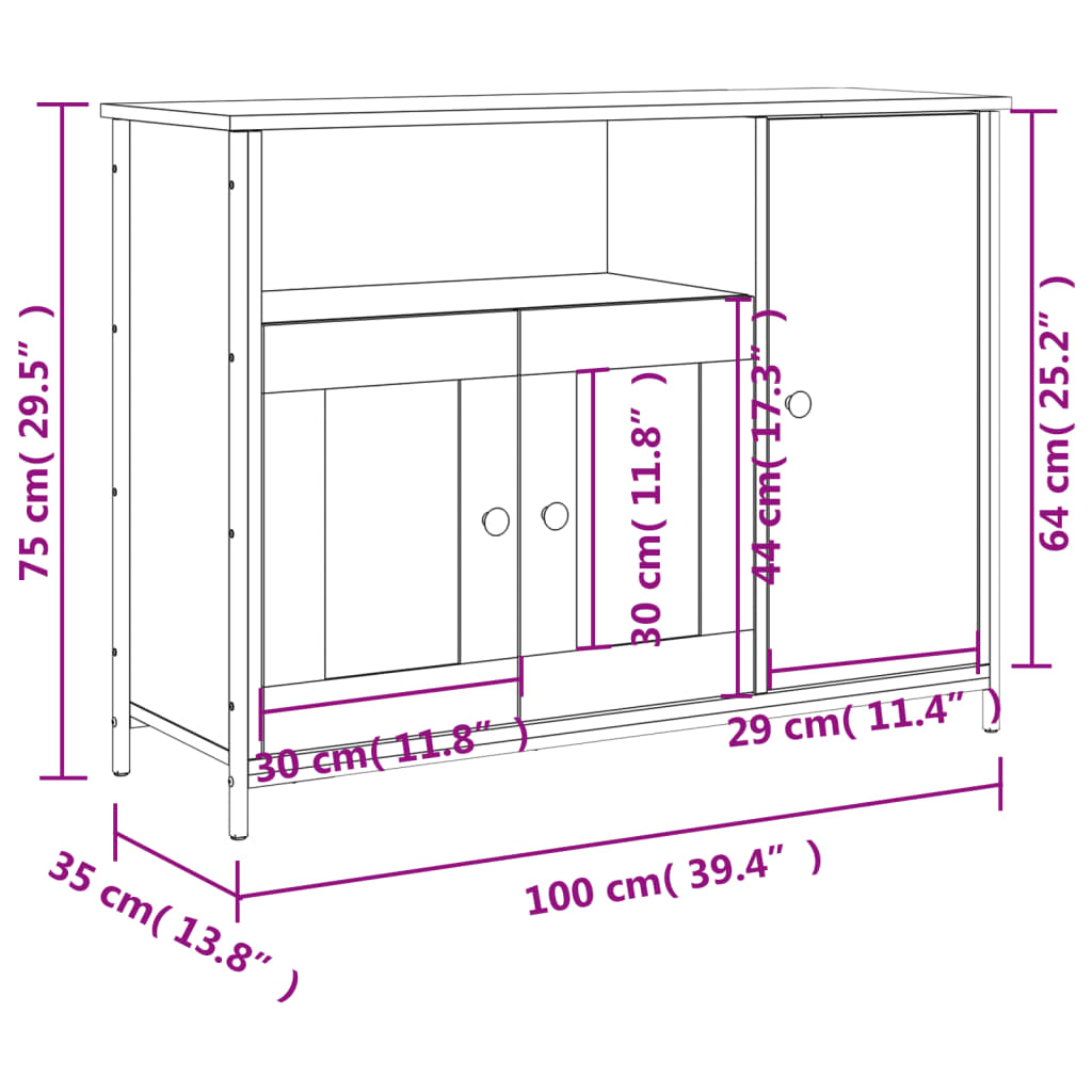 Buffet noir 100x35x75 cm bois d'ingénierie