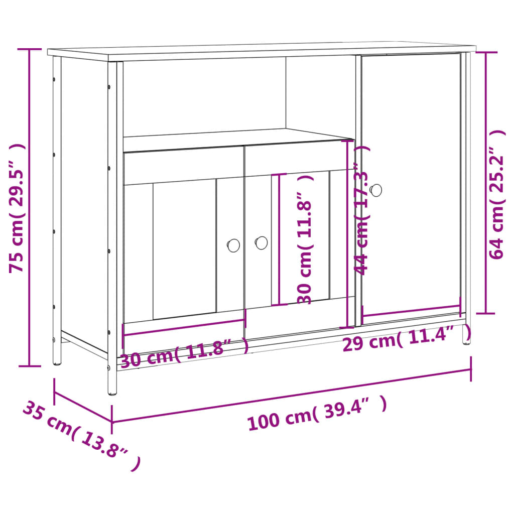 Sonoma oak sideboard 100x35x75 cm engineered wood