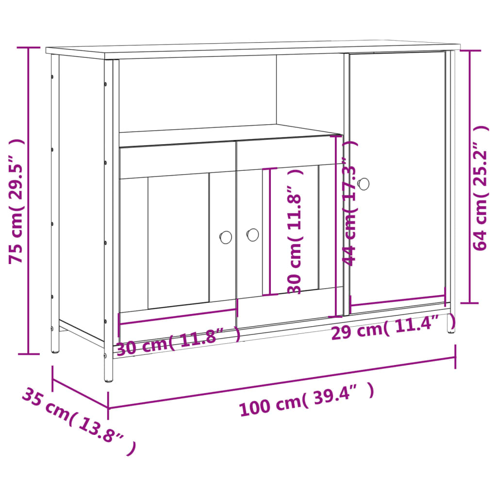 Buffet sonoma gris 100x35x75 cm bois d'ingénierie