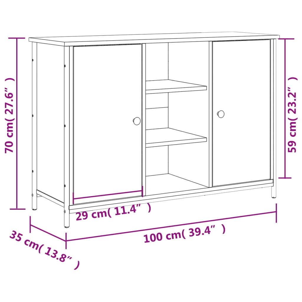 Buffet sonoma gris 100x35x70 cm bois d'ingénierie