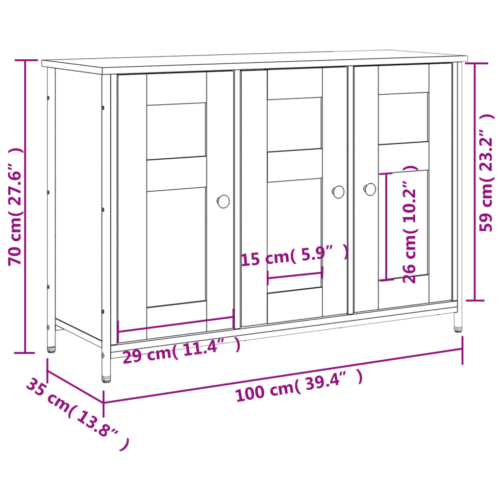 Sideboard aus geräucherter Eiche, 100 x 35 x 70 cm, Holzwerkstoff