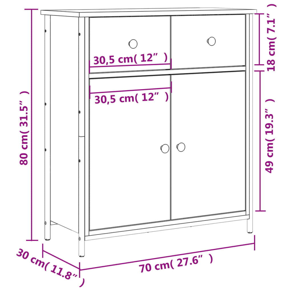 Buffet noir 70x30x80 cm bois d'ingénierie