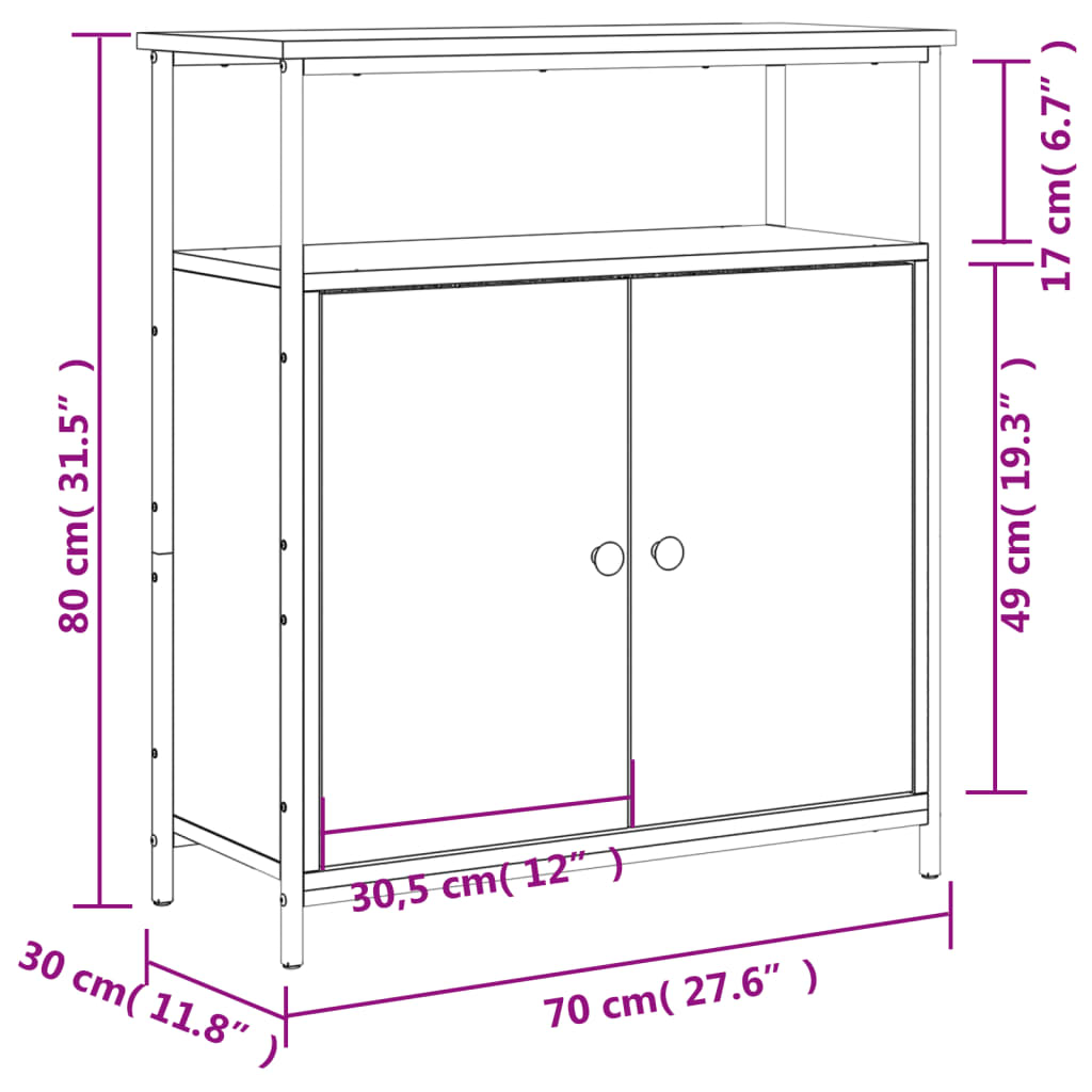 Buffet noir 70x30x80 cm bois d'ingénierie