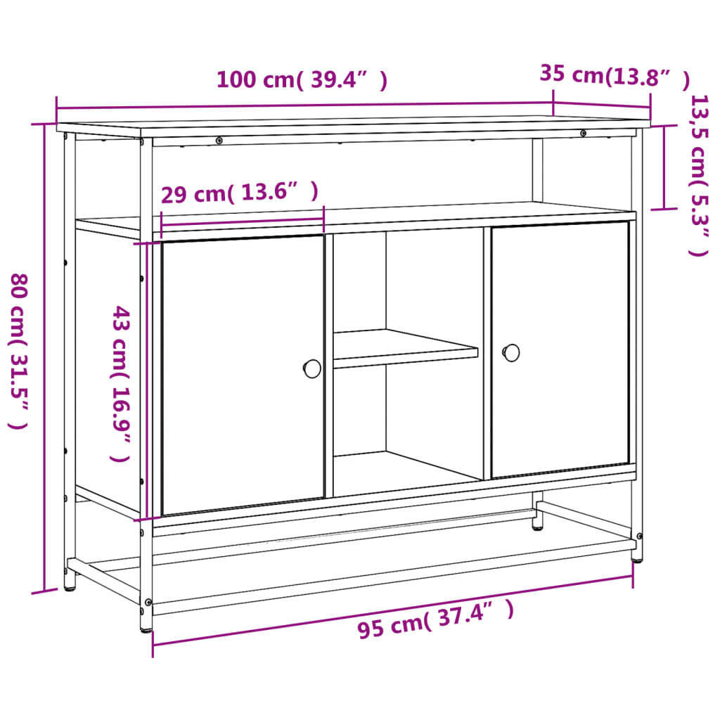 Sonoma oak sideboard 100x35x80 cm engineered wood