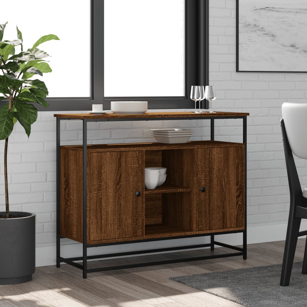 Brown oak sideboard 100x35x80 cm engineered wood