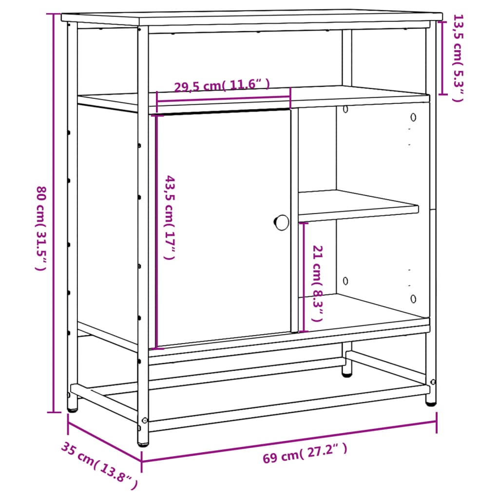 Sideboard aus geräucherter Eiche, 69 x 35 x 80 cm, Holzwerkstoff