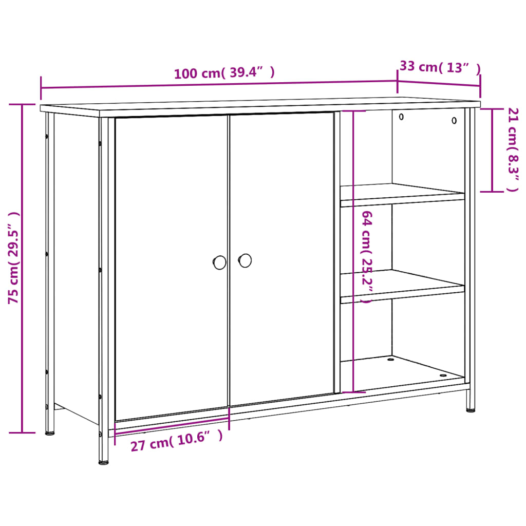 Sideboard aus geräucherter Eiche, 100 x 33 x 75 cm, Holzwerkstoff