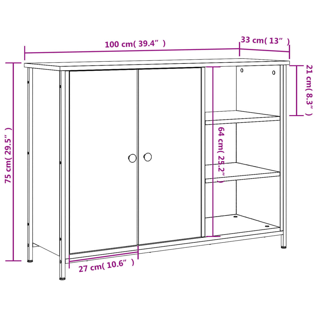 Buffet sonoma gris 100x33x75 cm bois d'ingénierie