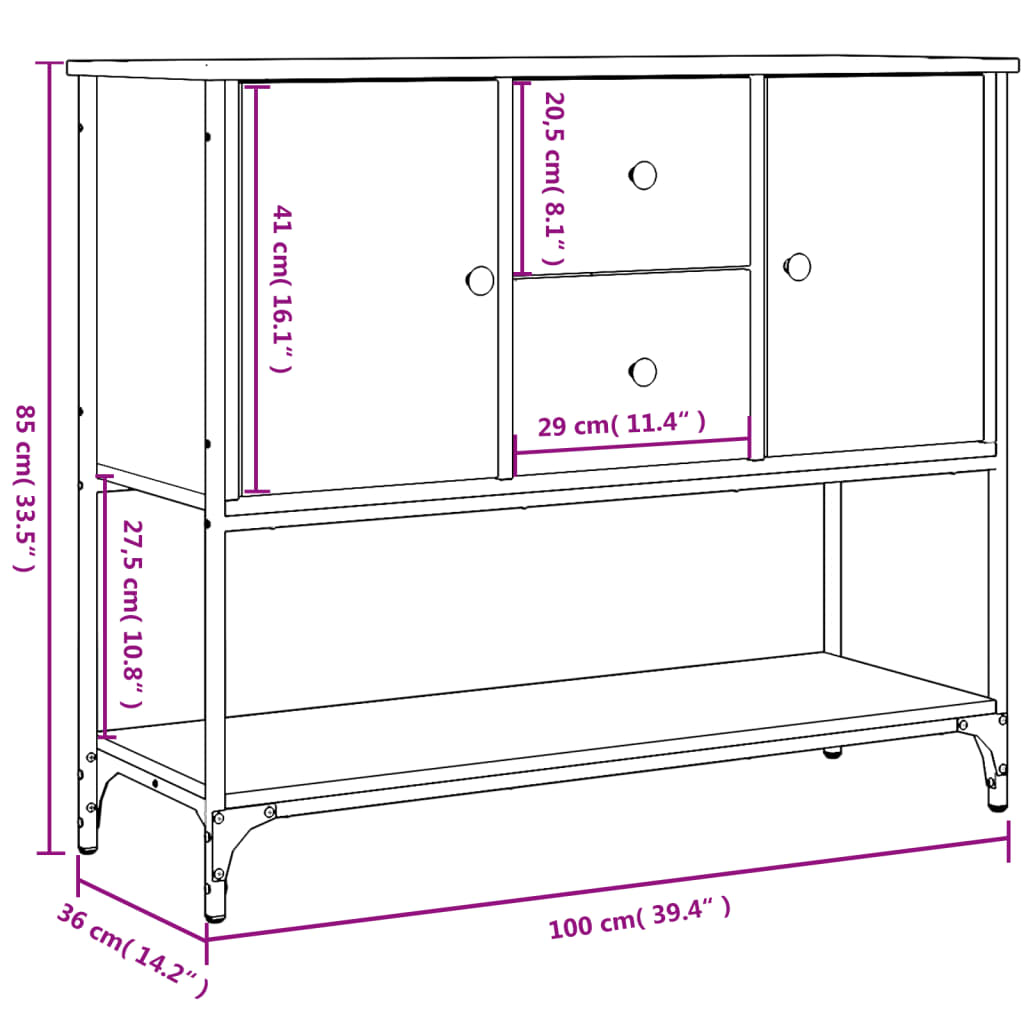 Buffet chêne sonoma 100x36x85 cm bois d'ingénierie