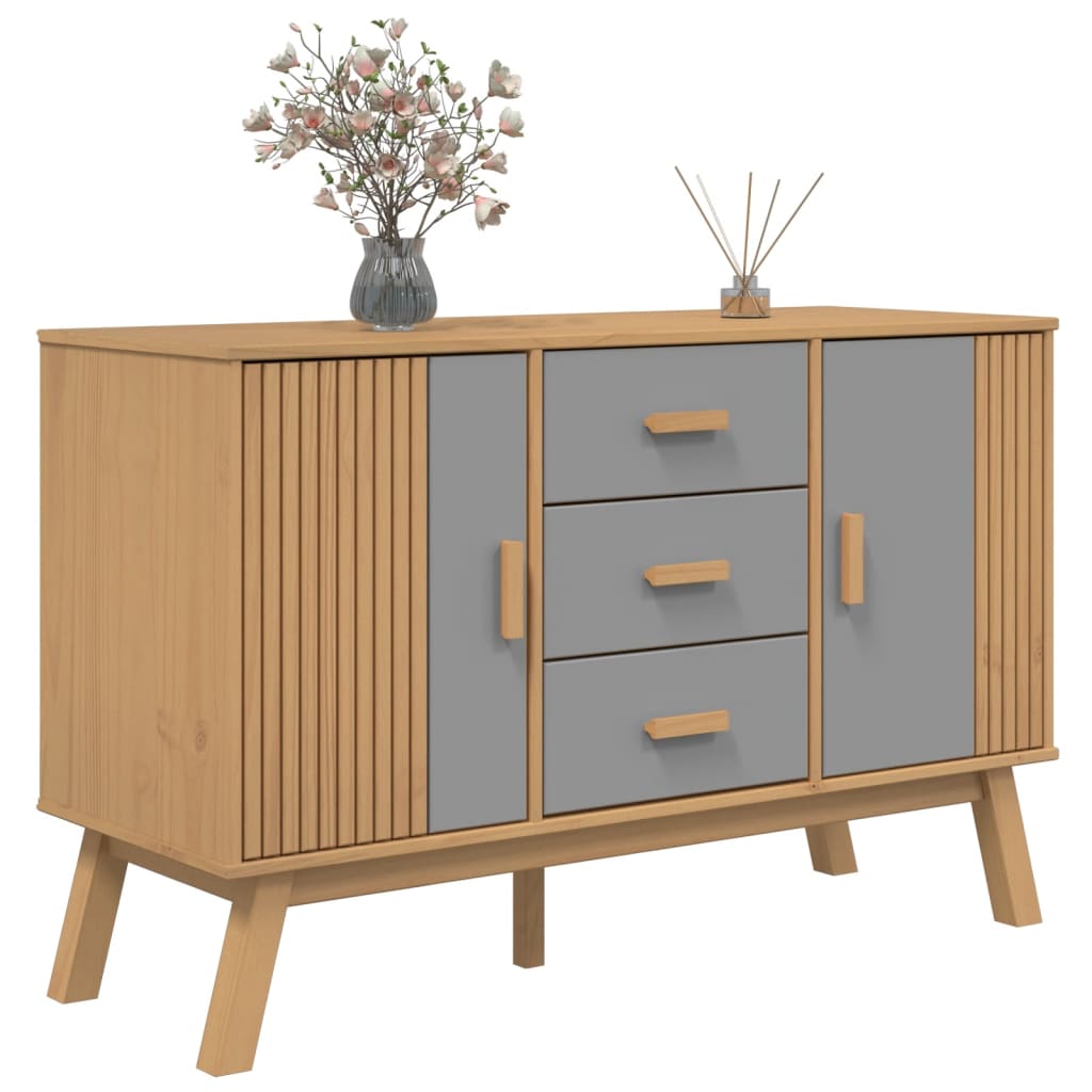 Buffet OLDEN gris et marron 114x43x73,5 cm bois massif de pin