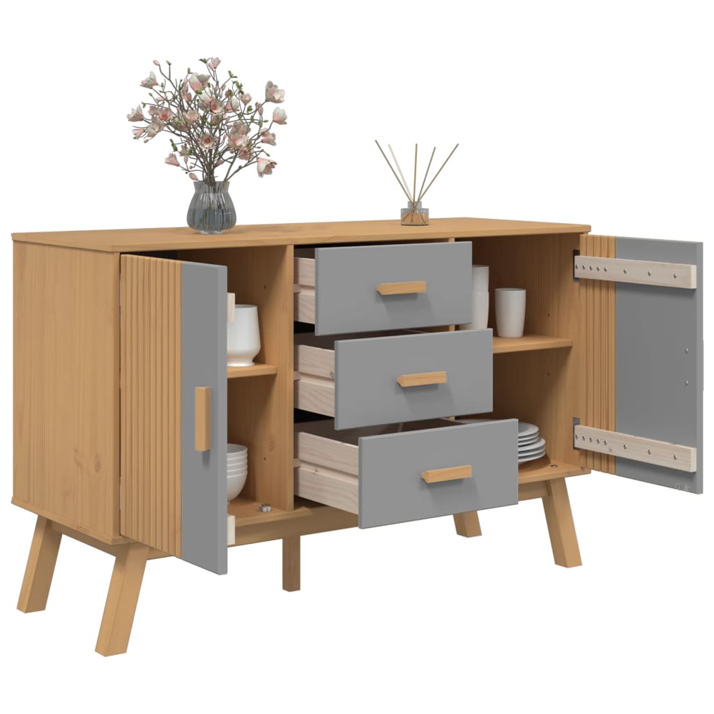 Buffet OLDEN gris et marron 114x43x73,5 cm bois massif de pin