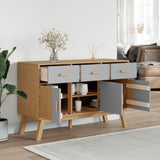 Graues und braunes Sideboard OLDEN 114x43x73,5 cm aus massivem Kiefernholz