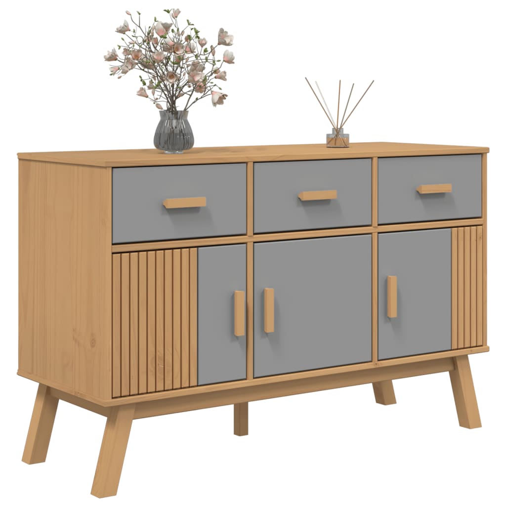 Graues und braunes Sideboard OLDEN 114x43x73,5 cm aus massivem Kiefernholz