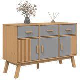 Graues und braunes Sideboard OLDEN 114x43x73,5 cm aus massivem Kiefernholz