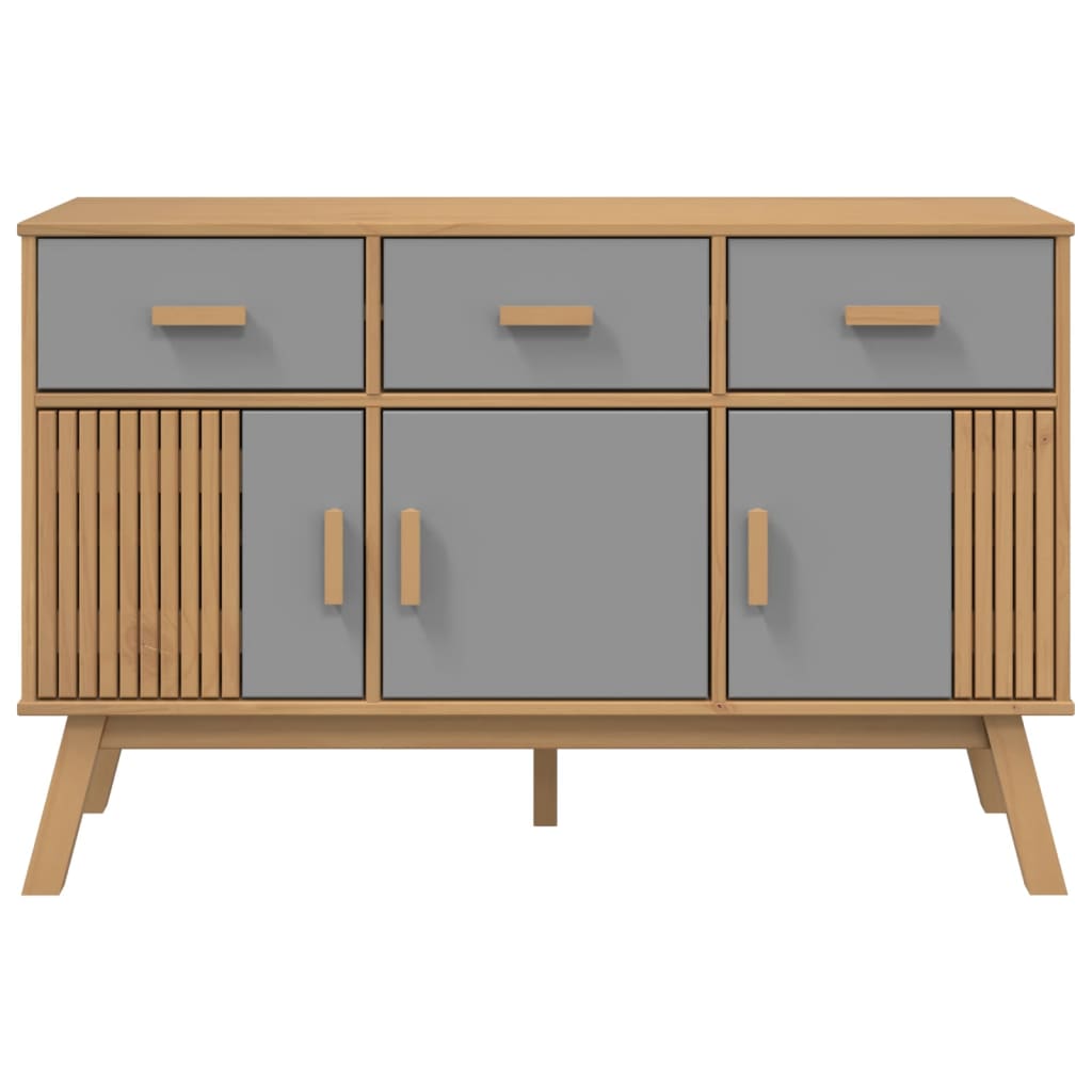 Graues und braunes Sideboard OLDEN 114x43x73,5 cm aus massivem Kiefernholz