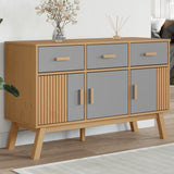 Graues und braunes Sideboard OLDEN 114x43x73,5 cm aus massivem Kiefernholz