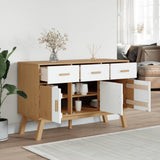 Buffet OLDEN blanc et marron 114x43x73,5 cm bois massif de pin