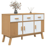 Buffet OLDEN blanc et marron 114x43x73,5 cm bois massif de pin