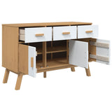 Buffet OLDEN blanc et marron 114x43x73,5 cm bois massif de pin