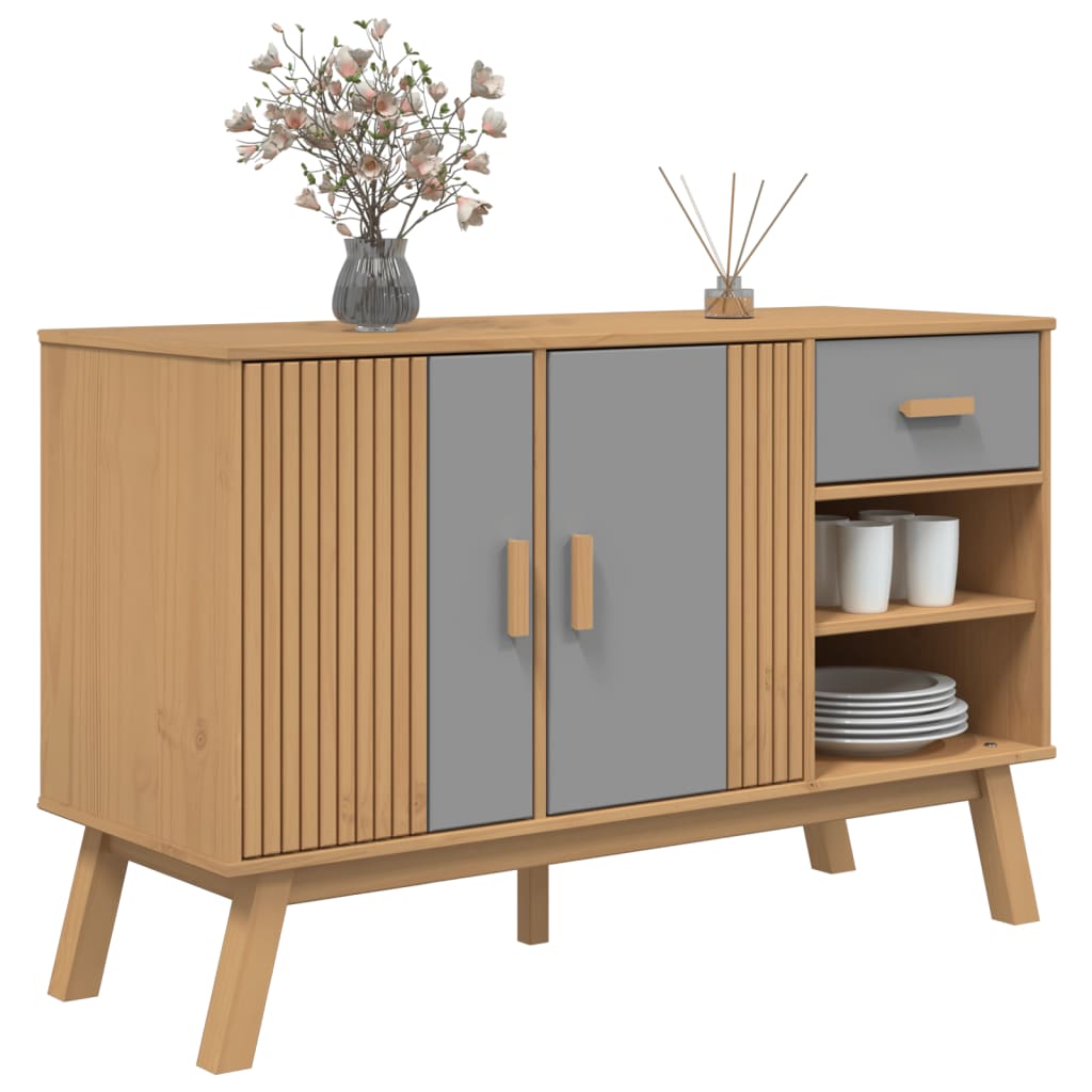 Buffet OLDEN gris et marron 114x43x73,5 cm bois massif de pin