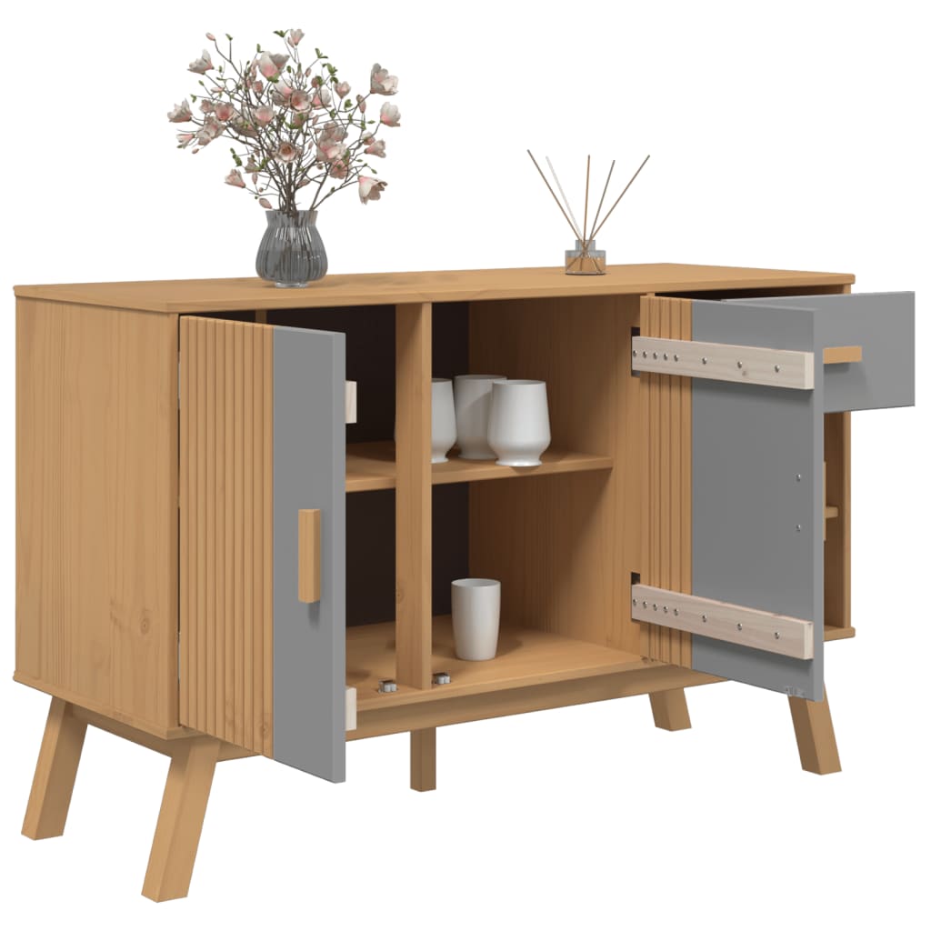 Buffet OLDEN gris et marron 114x43x73,5 cm bois massif de pin